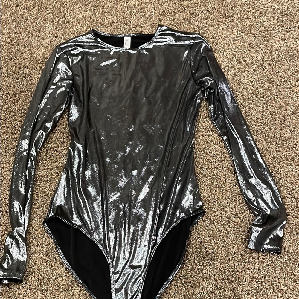 Metallic Silver Long Sleeve Bodysuit